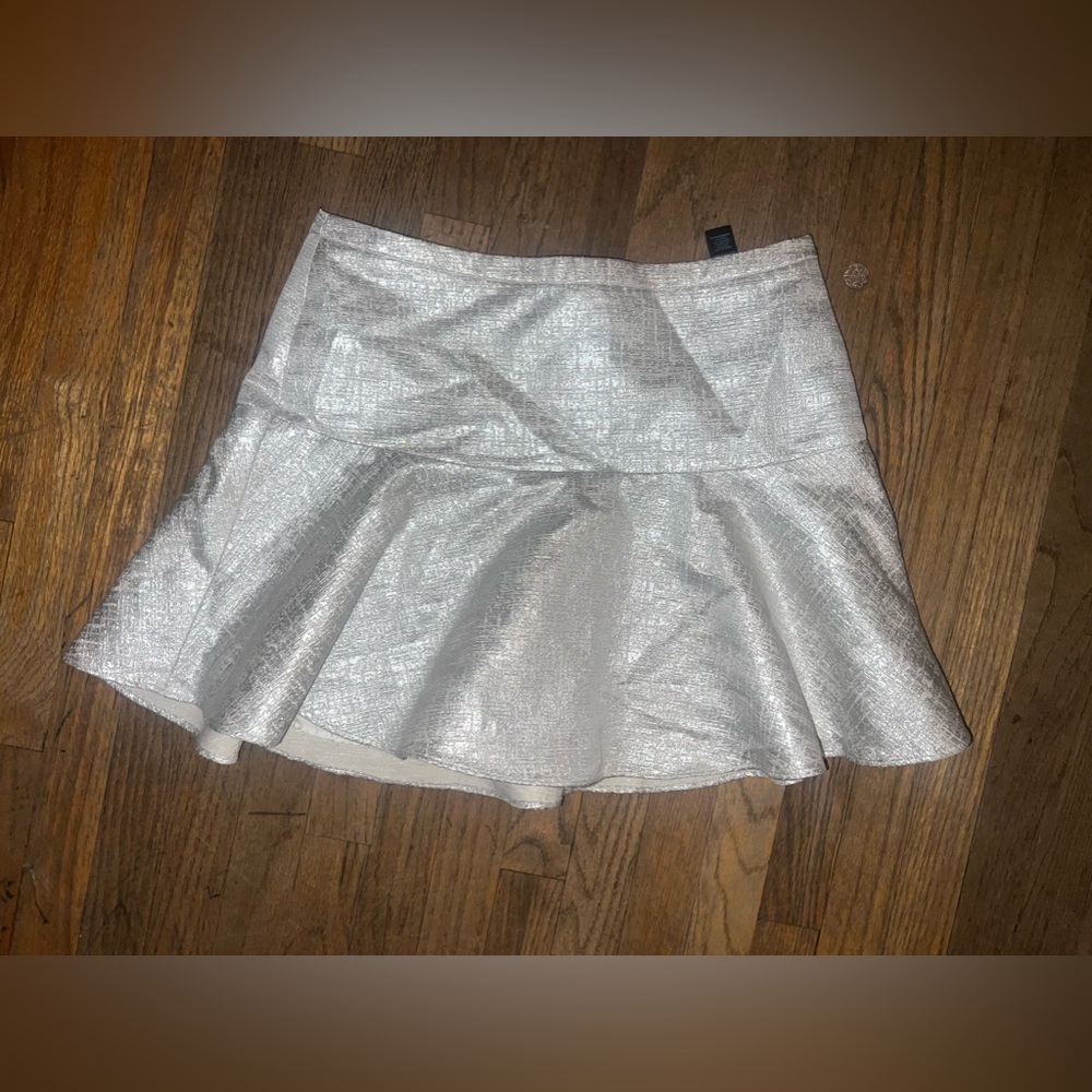 Express Silver Metallic Flared Skirt mini skirt
